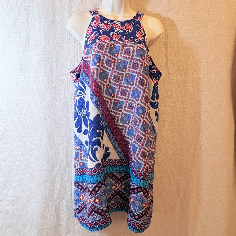 Monteau Multicolor Floral & Geometric Sleeveless Dress Women’s Large